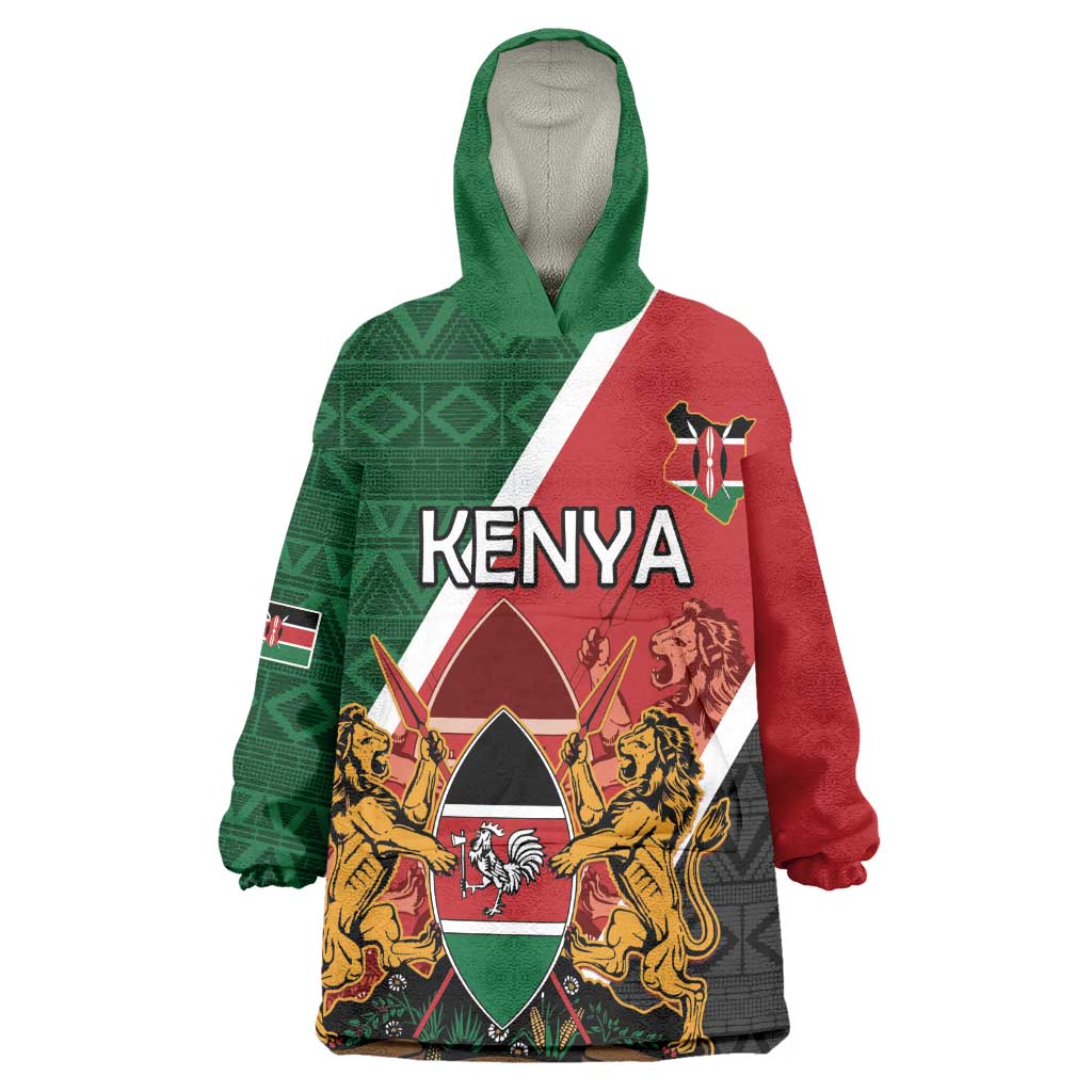 Personalised Kenya Wearable Blanket Hoodie Flag Style - African Pattern LT15