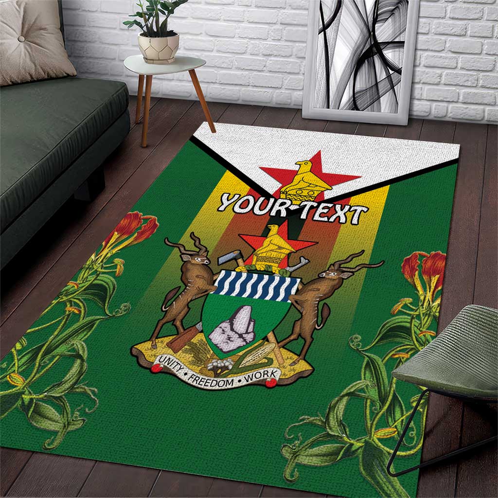 Personalised Zimbabwe Independence Day Area Rug Coat Of Arms Fire Lilies LT15