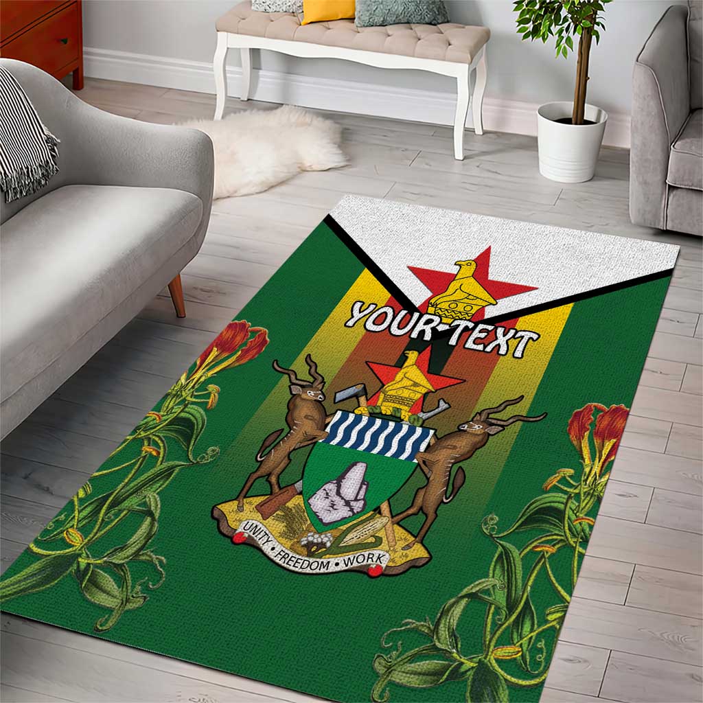 Personalised Zimbabwe Independence Day Area Rug Coat Of Arms Fire Lilies LT15