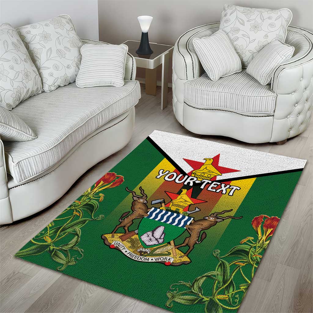 Personalised Zimbabwe Independence Day Area Rug Coat Of Arms Fire Lilies LT15