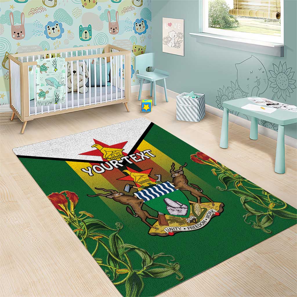 Personalised Zimbabwe Independence Day Area Rug Coat Of Arms Fire Lilies LT15