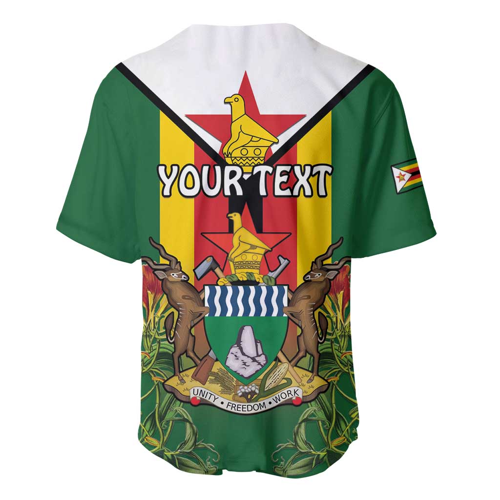 Personalised Zimbabwe Independence Day Baseball Jersey Coat Of Arms Fire Lilies LT15