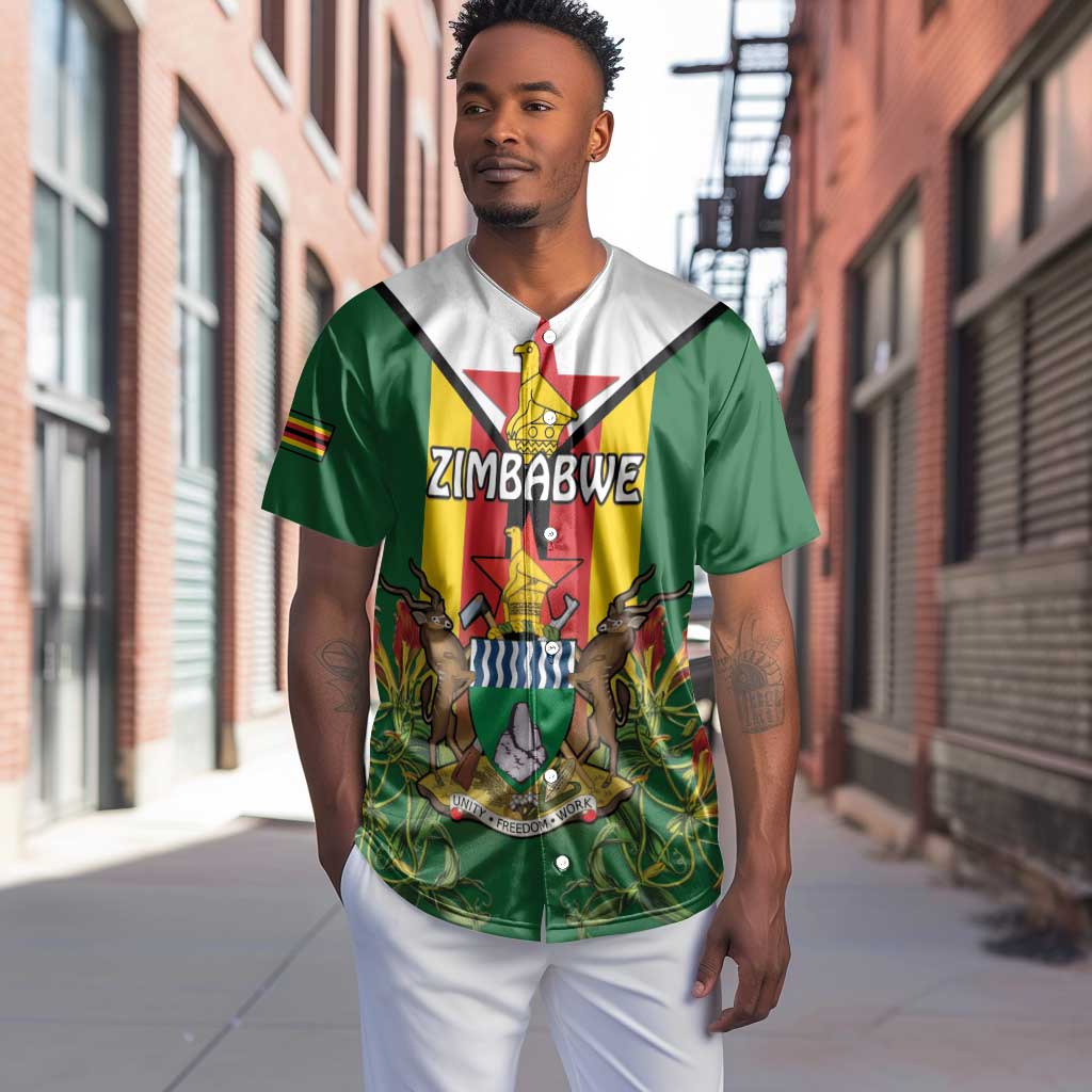 Personalised Zimbabwe Independence Day Baseball Jersey Coat Of Arms Fire Lilies LT15