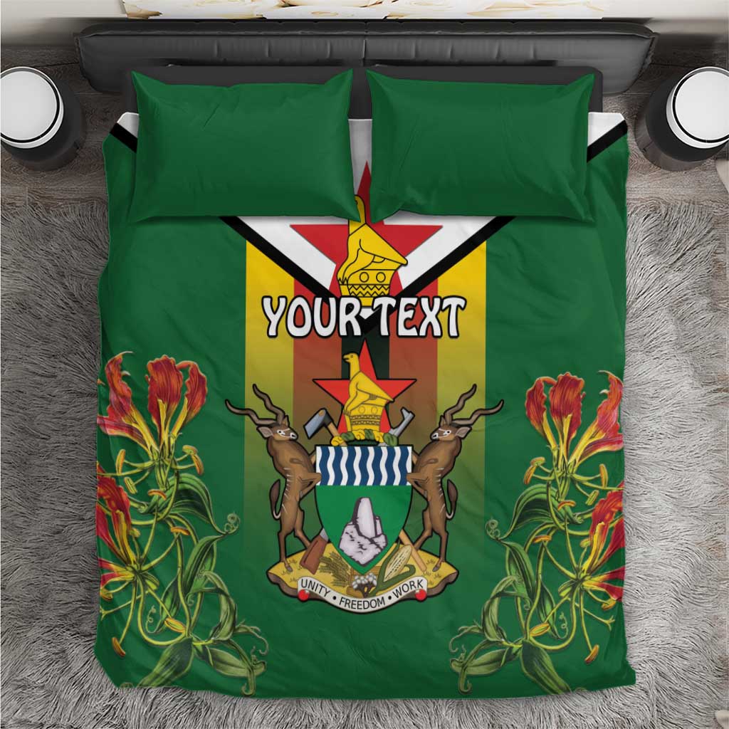 Personalised Zimbabwe Independence Day Bedding Set Coat Of Arms Fire Lilies LT15
