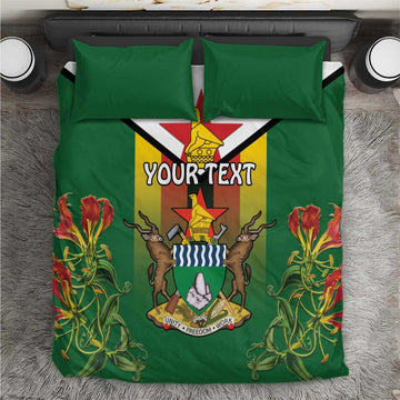 Personalised Zimbabwe Independence Day Bedding Set Coat Of Arms Fire Lilies LT15