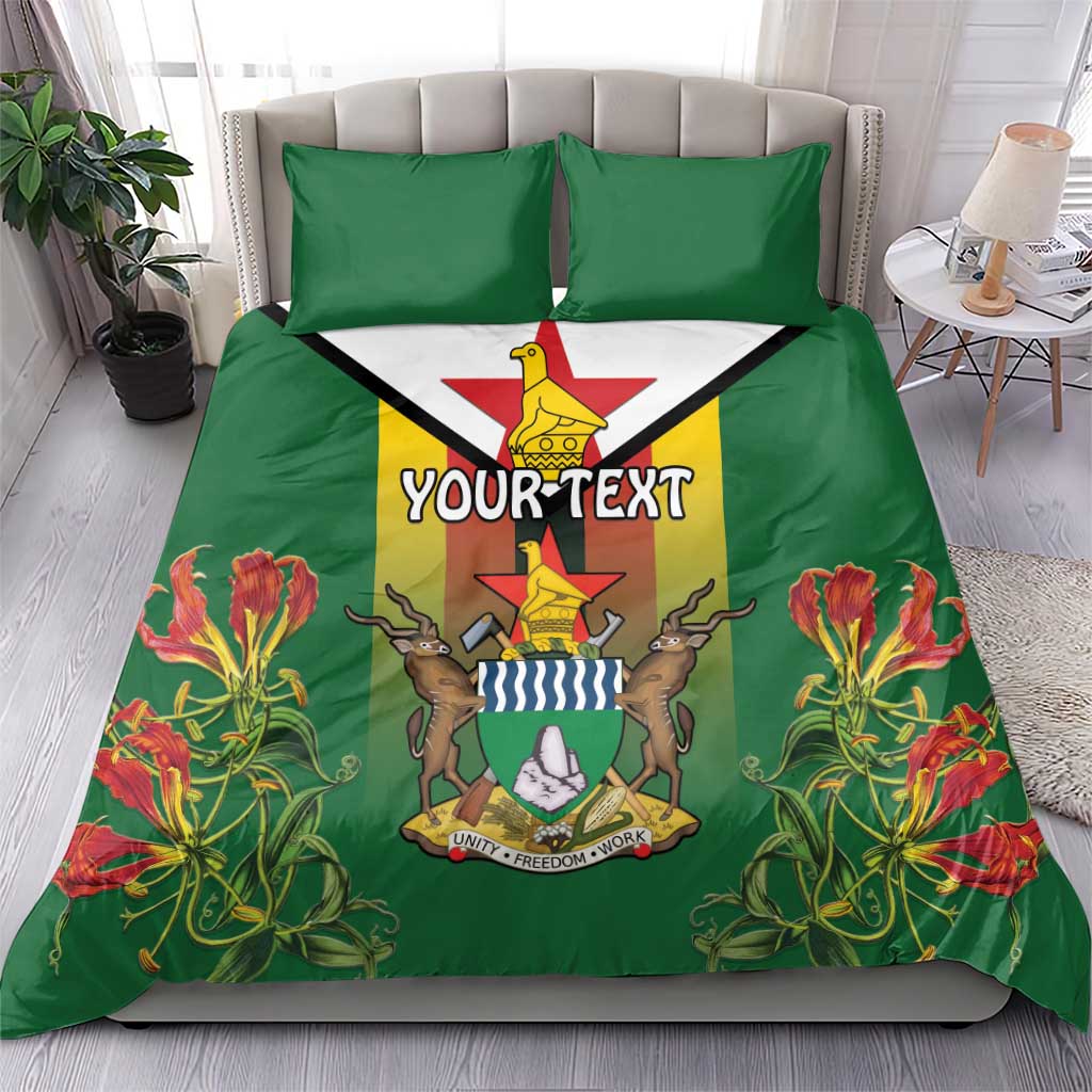 Personalised Zimbabwe Independence Day Bedding Set Coat Of Arms Fire Lilies LT15