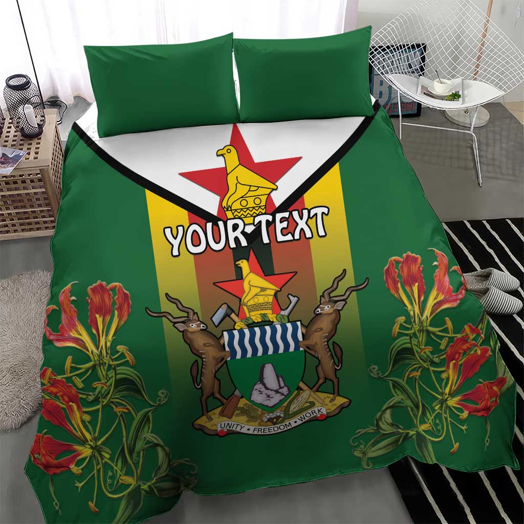Personalised Zimbabwe Independence Day Bedding Set Coat Of Arms Fire Lilies LT15