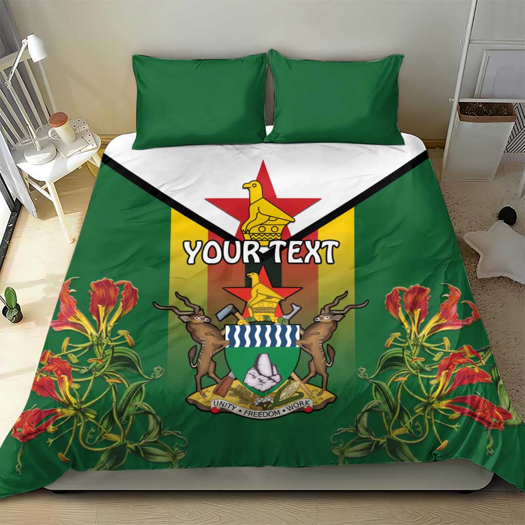 Personalised Zimbabwe Independence Day Bedding Set Coat Of Arms Fire Lilies LT15