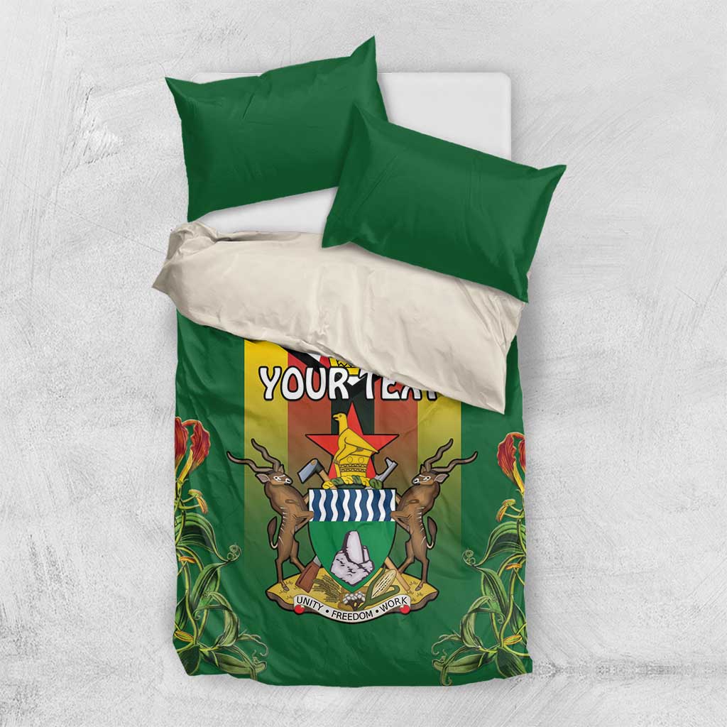 Personalised Zimbabwe Independence Day Bedding Set Coat Of Arms Fire Lilies LT15