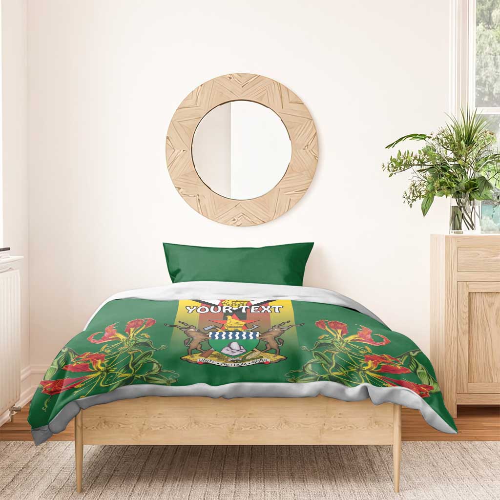 Personalised Zimbabwe Independence Day Bedding Set Coat Of Arms Fire Lilies LT15