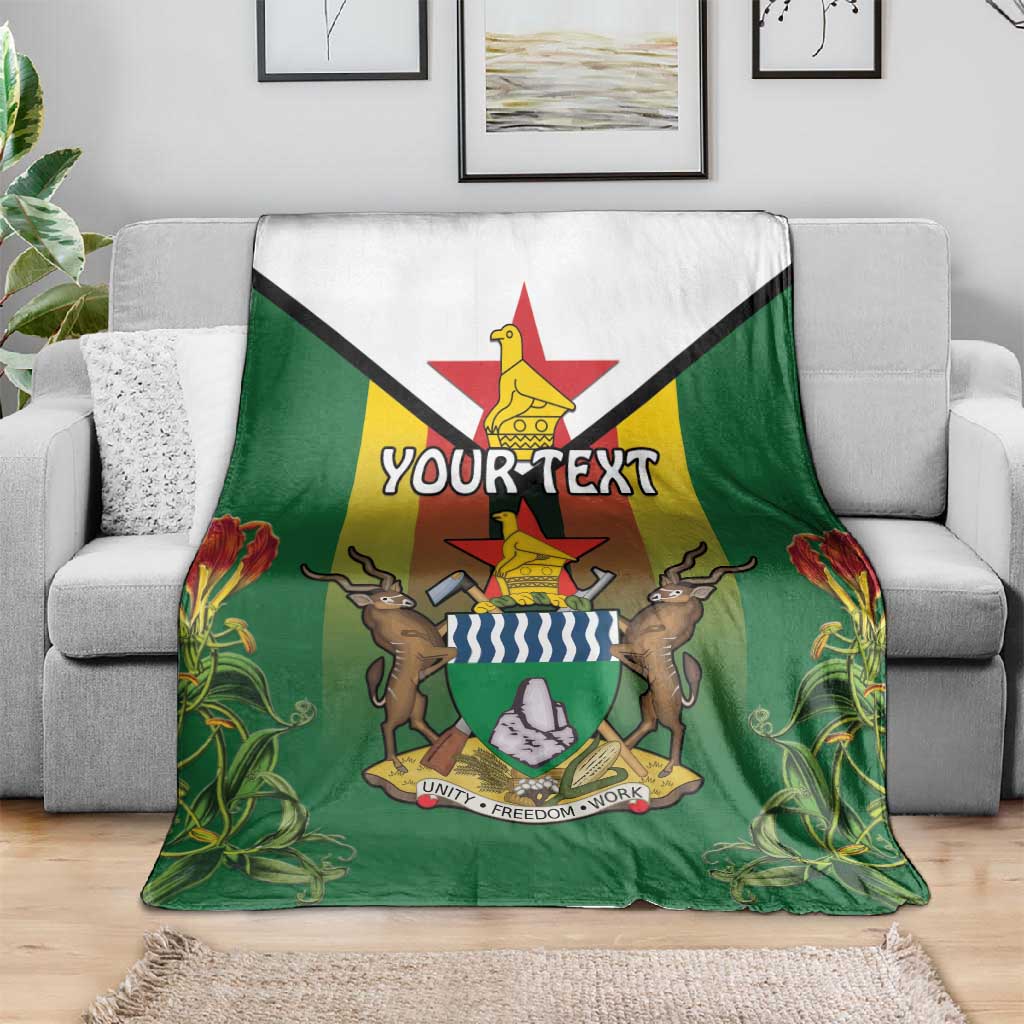 Personalised Zimbabwe Independence Day Blanket Coat Of Arms Fire Lilies LT15