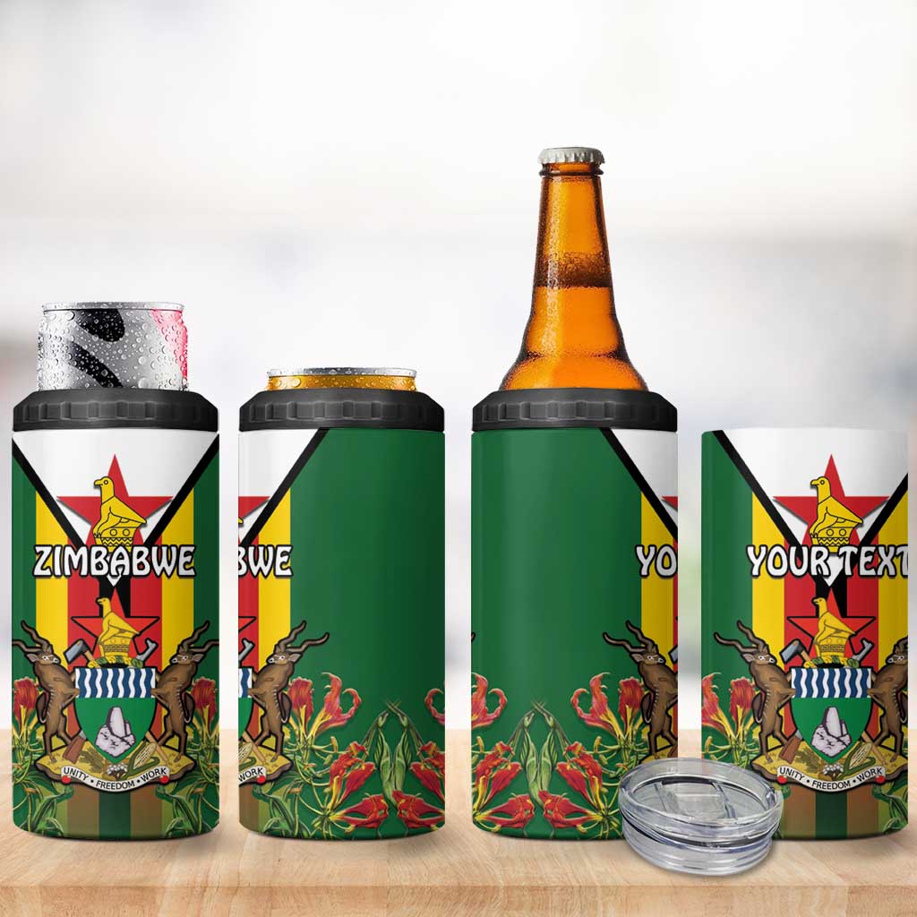 Personalised Zimbabwe Independence Day 4 in 1 Can Cooler Tumbler Coat Of Arms Fire Lilies LT15