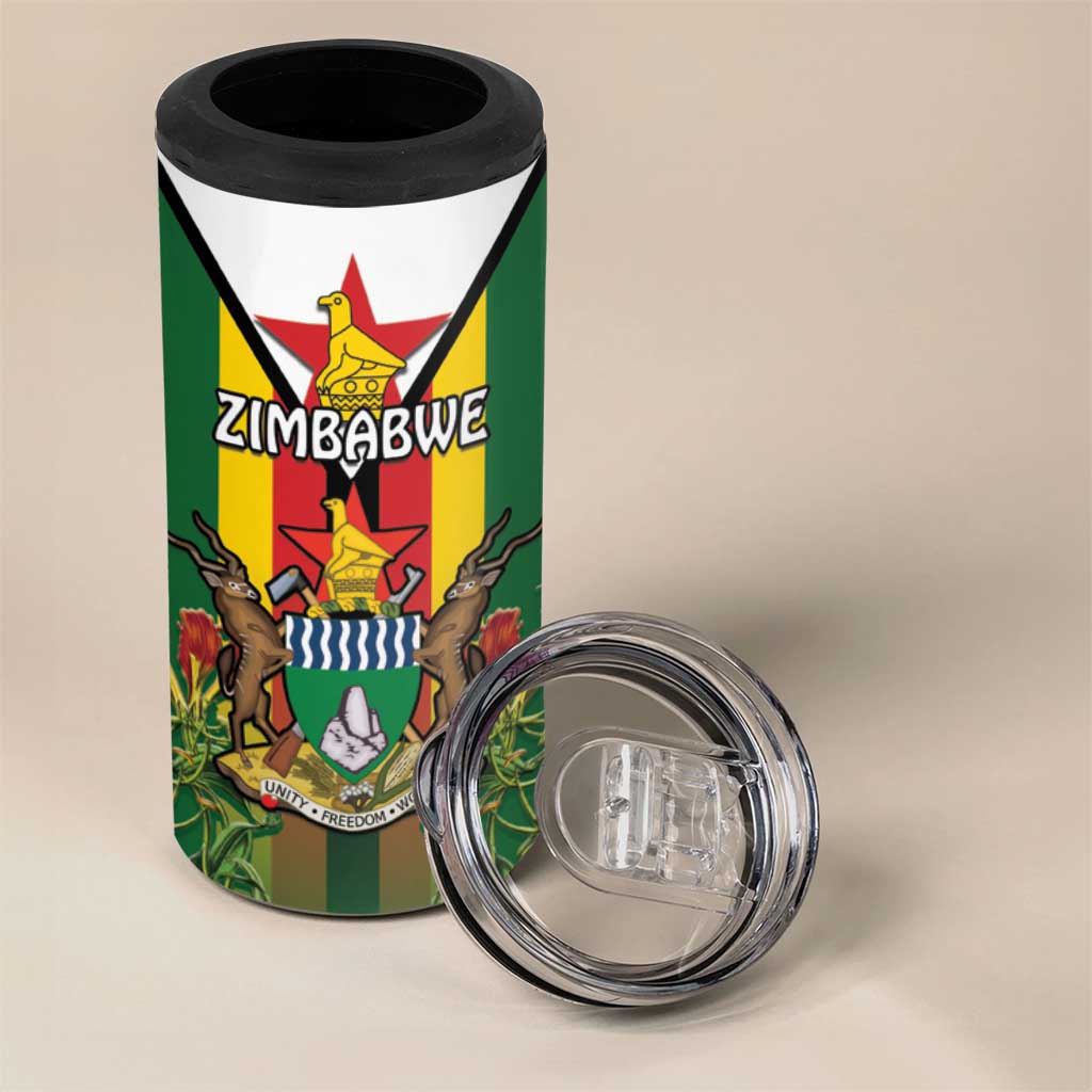 Personalised Zimbabwe Independence Day 4 in 1 Can Cooler Tumbler Coat Of Arms Fire Lilies LT15