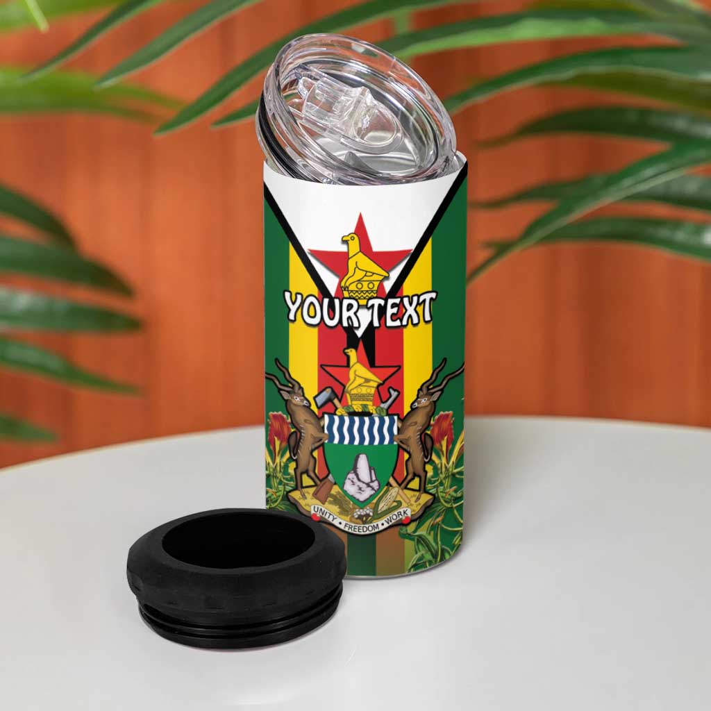 Personalised Zimbabwe Independence Day 4 in 1 Can Cooler Tumbler Coat Of Arms Fire Lilies LT15