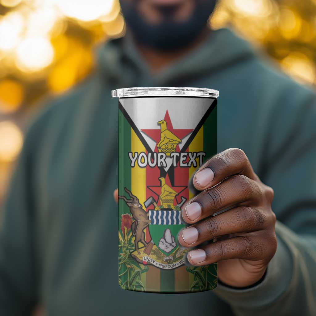 Personalised Zimbabwe Independence Day 4 in 1 Can Cooler Tumbler Coat Of Arms Fire Lilies LT15