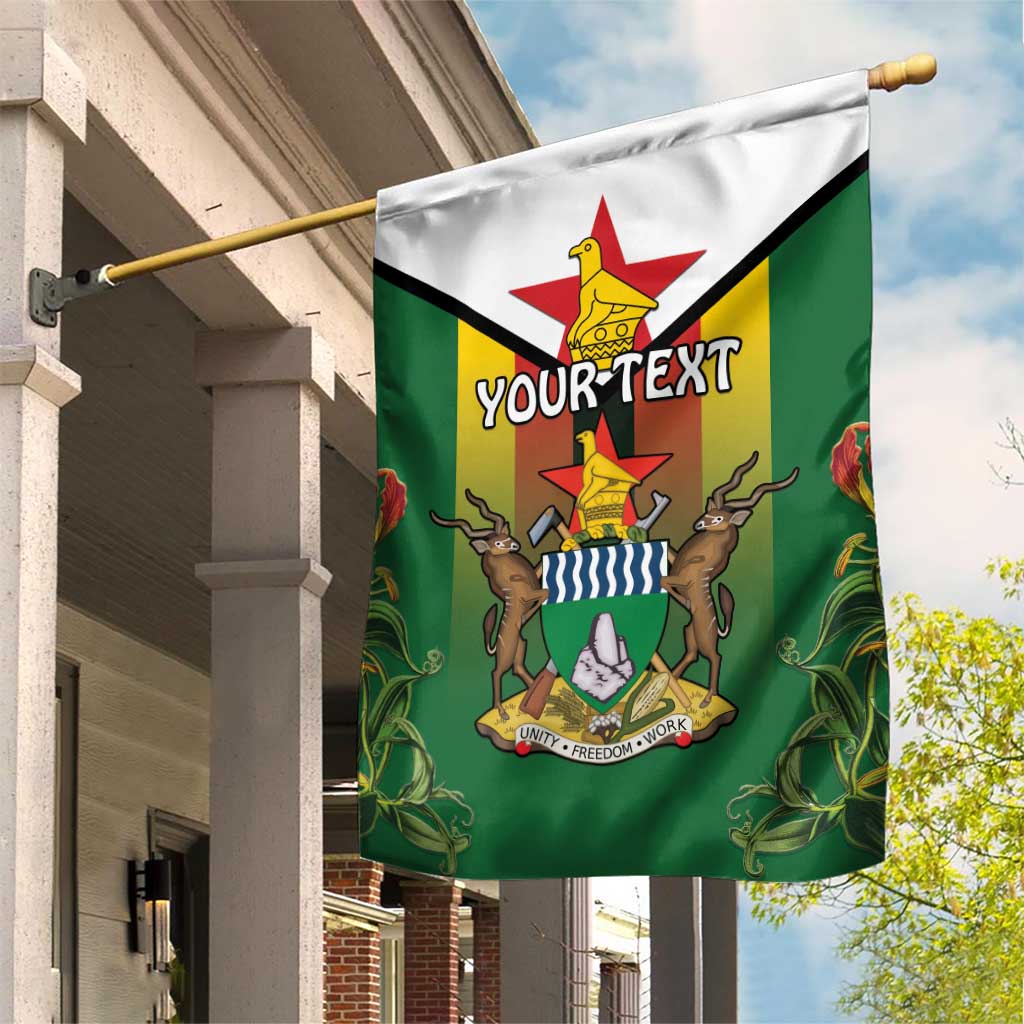 Personalised Zimbabwe Independence Day Garden Flag Coat Of Arms Fire Lilies LT15