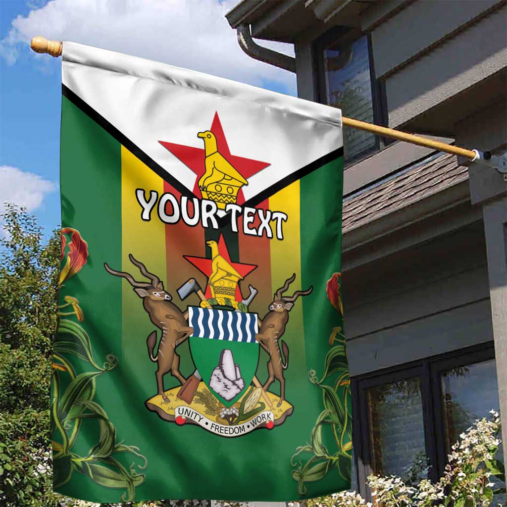 Personalised Zimbabwe Independence Day Garden Flag Coat Of Arms Fire Lilies LT15