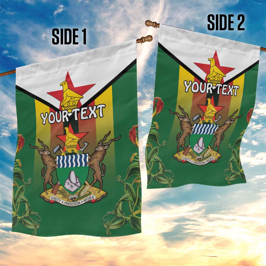 Personalised Zimbabwe Independence Day Garden Flag Coat Of Arms Fire Lilies LT15
