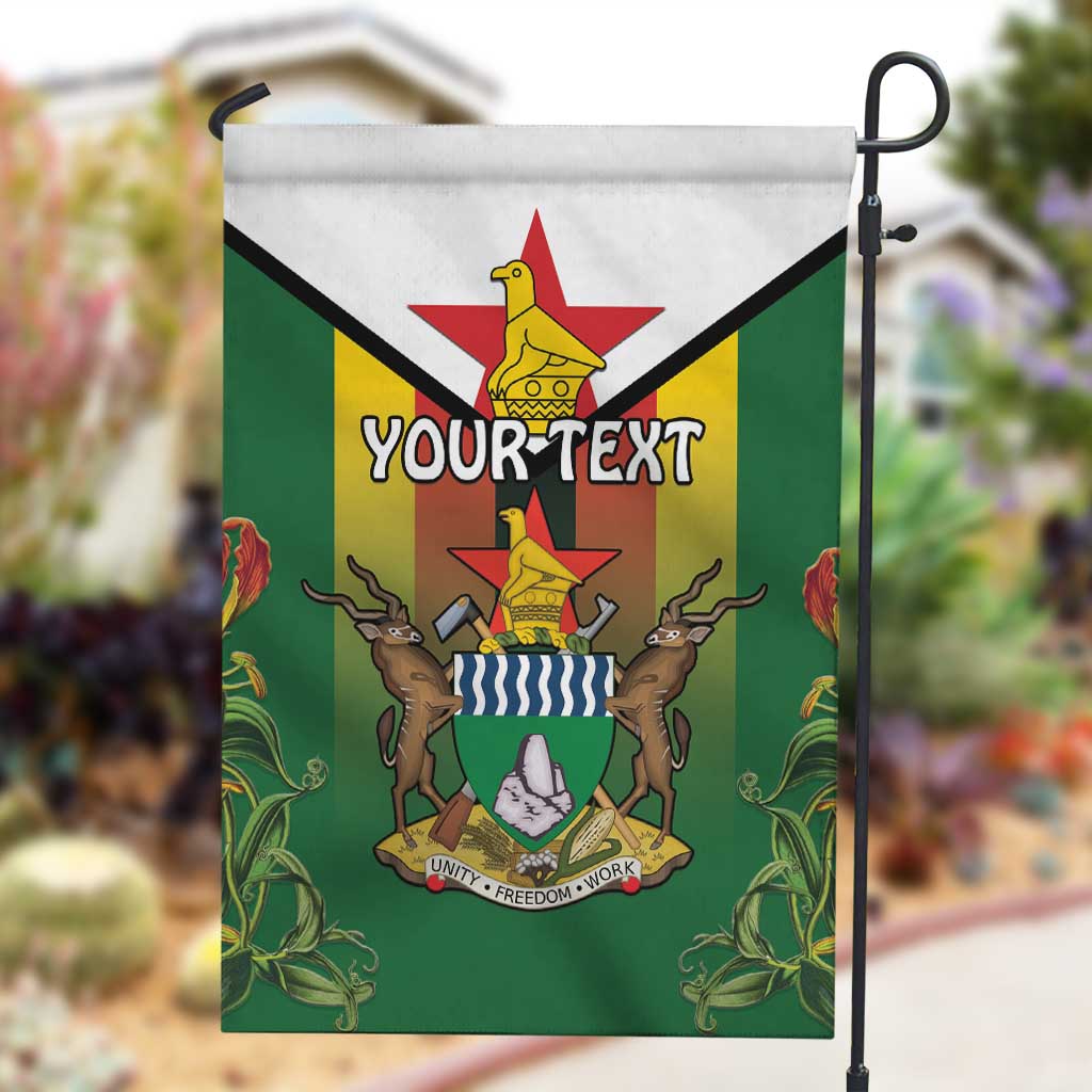 Personalised Zimbabwe Independence Day Garden Flag Coat Of Arms Fire Lilies LT15