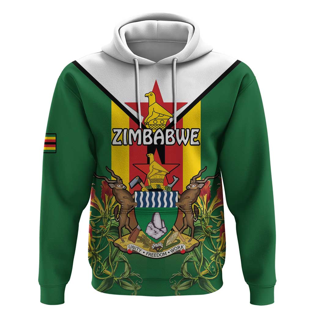 Personalised Zimbabwe Independence Day Hoodie Gloriosa Flower - Flag Style LT15