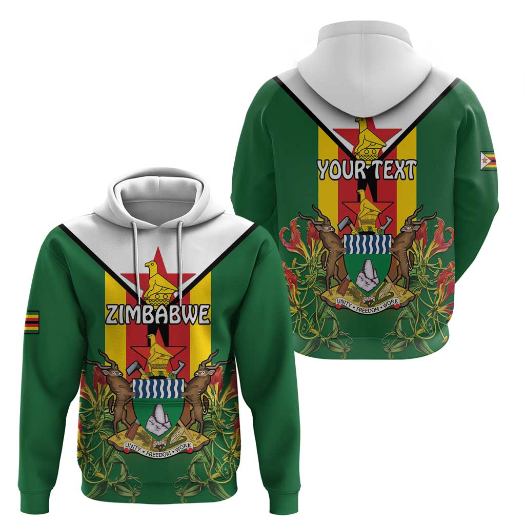 Personalised Zimbabwe Independence Day Hoodie Gloriosa Flower - Flag Style LT15