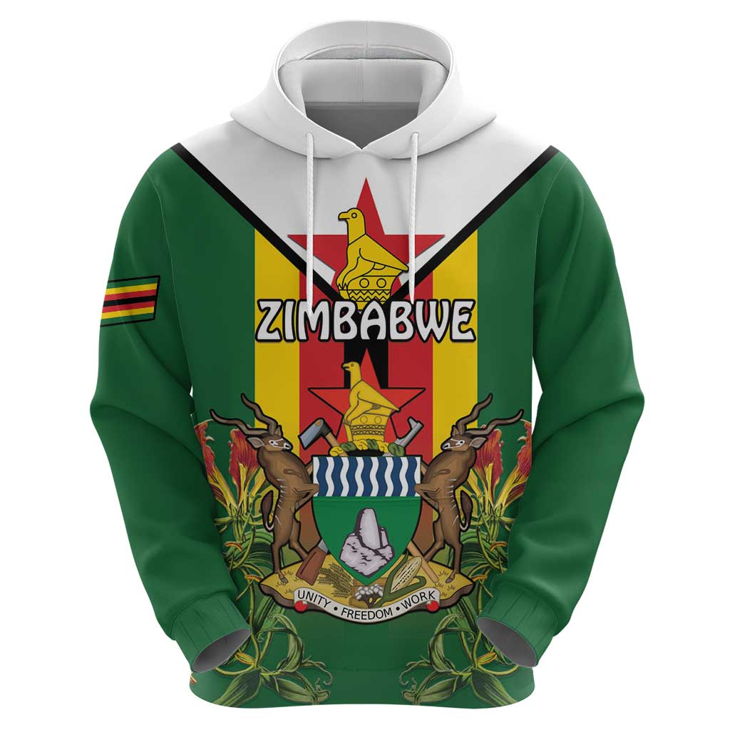 Personalised Zimbabwe Independence Day Hoodie Gloriosa Flower - Flag Style LT15