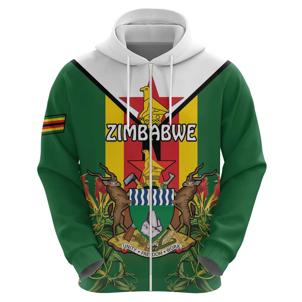 Personalised Zimbabwe Independence Day Hoodie Gloriosa Flower - Flag Style LT15