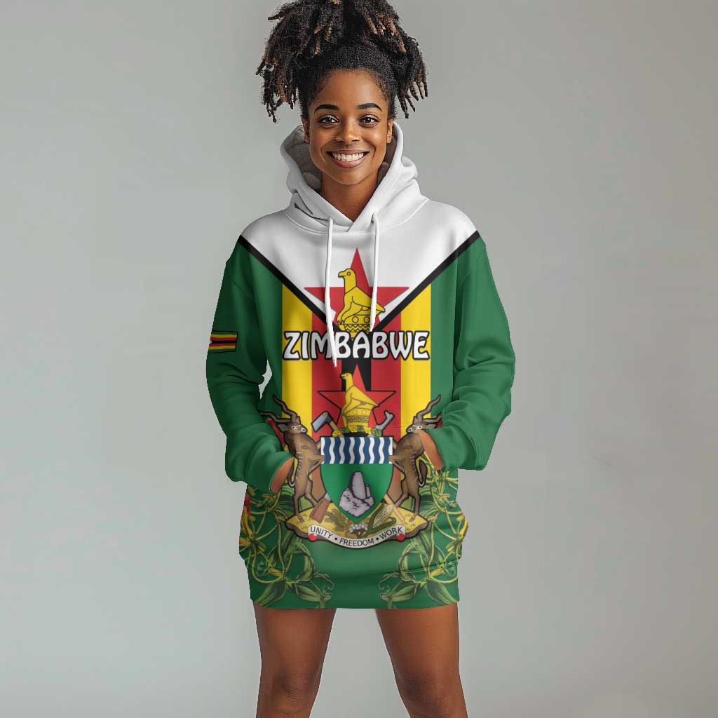 Personalised Zimbabwe Independence Day Hoodie Dress Coat Of Arms Fire Lilies LT15