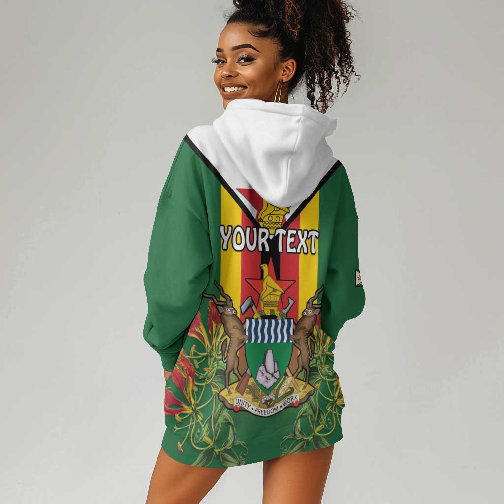 Personalised Zimbabwe Independence Day Hoodie Dress Coat Of Arms Fire Lilies LT15
