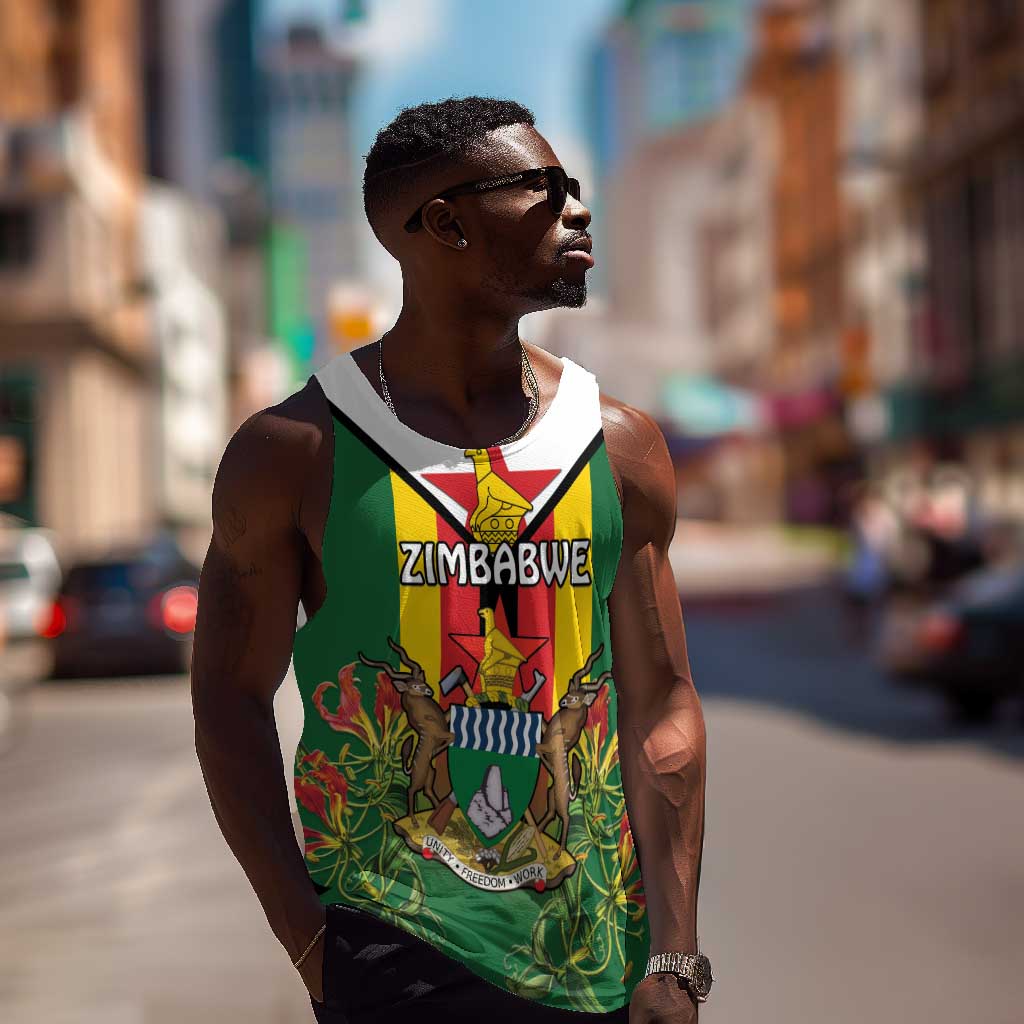 Personalised Zimbabwe Independence Day Men Tank Top Coat Of Arms Fire Lilies LT15