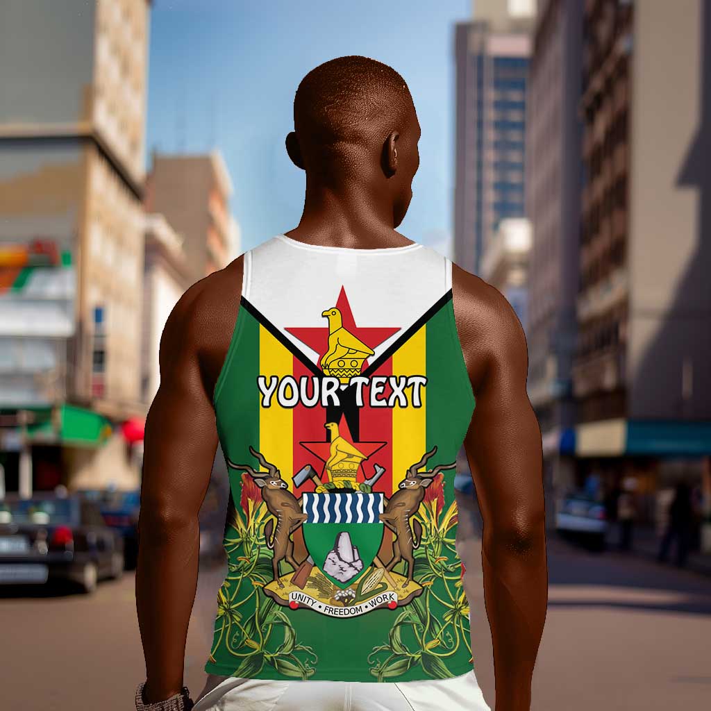 Personalised Zimbabwe Independence Day Men Tank Top Coat Of Arms Fire Lilies LT15