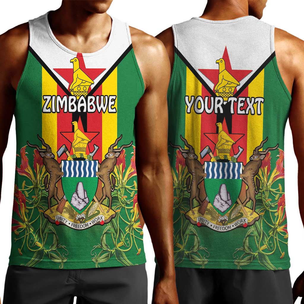 Personalised Zimbabwe Independence Day Men Tank Top Coat Of Arms Fire Lilies LT15