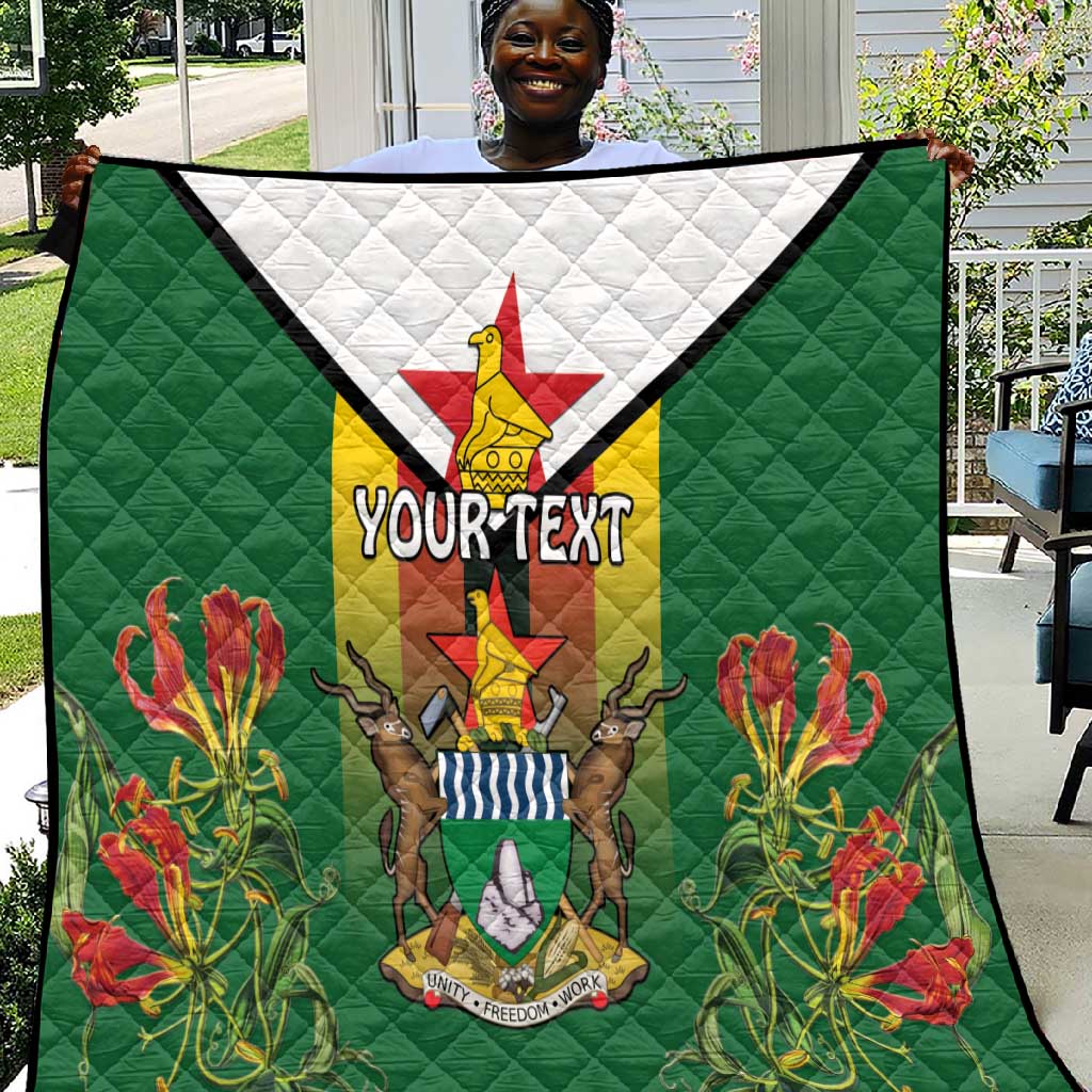 Personalised Zimbabwe Independence Day Quilt Coat Of Arms Fire Lilies LT15