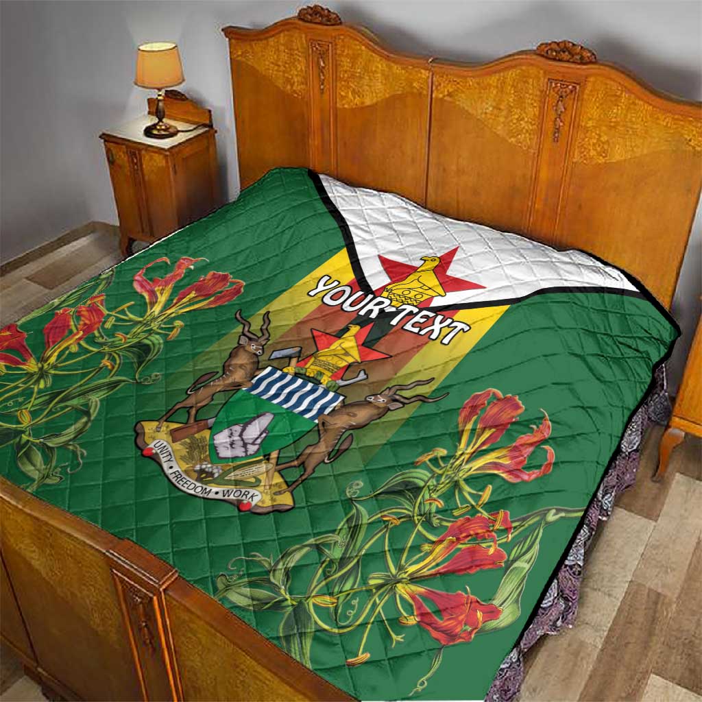 Personalised Zimbabwe Independence Day Quilt Coat Of Arms Fire Lilies LT15