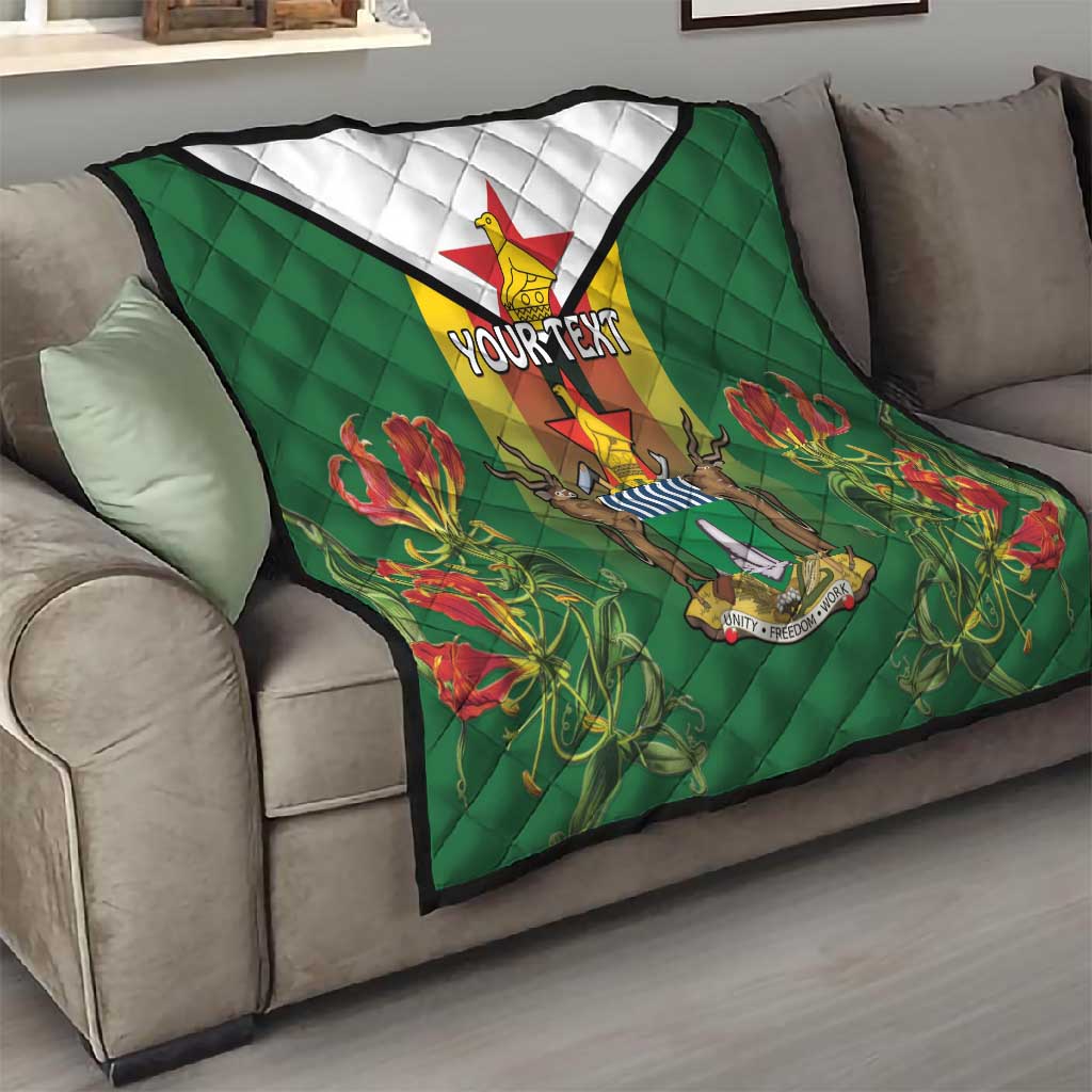 Personalised Zimbabwe Independence Day Quilt Coat Of Arms Fire Lilies LT15