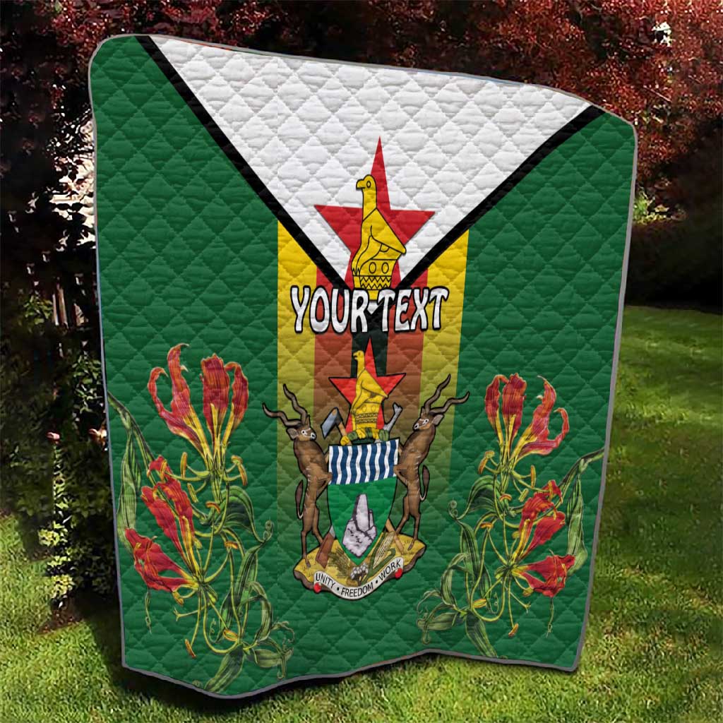 Personalised Zimbabwe Independence Day Quilt Coat Of Arms Fire Lilies LT15
