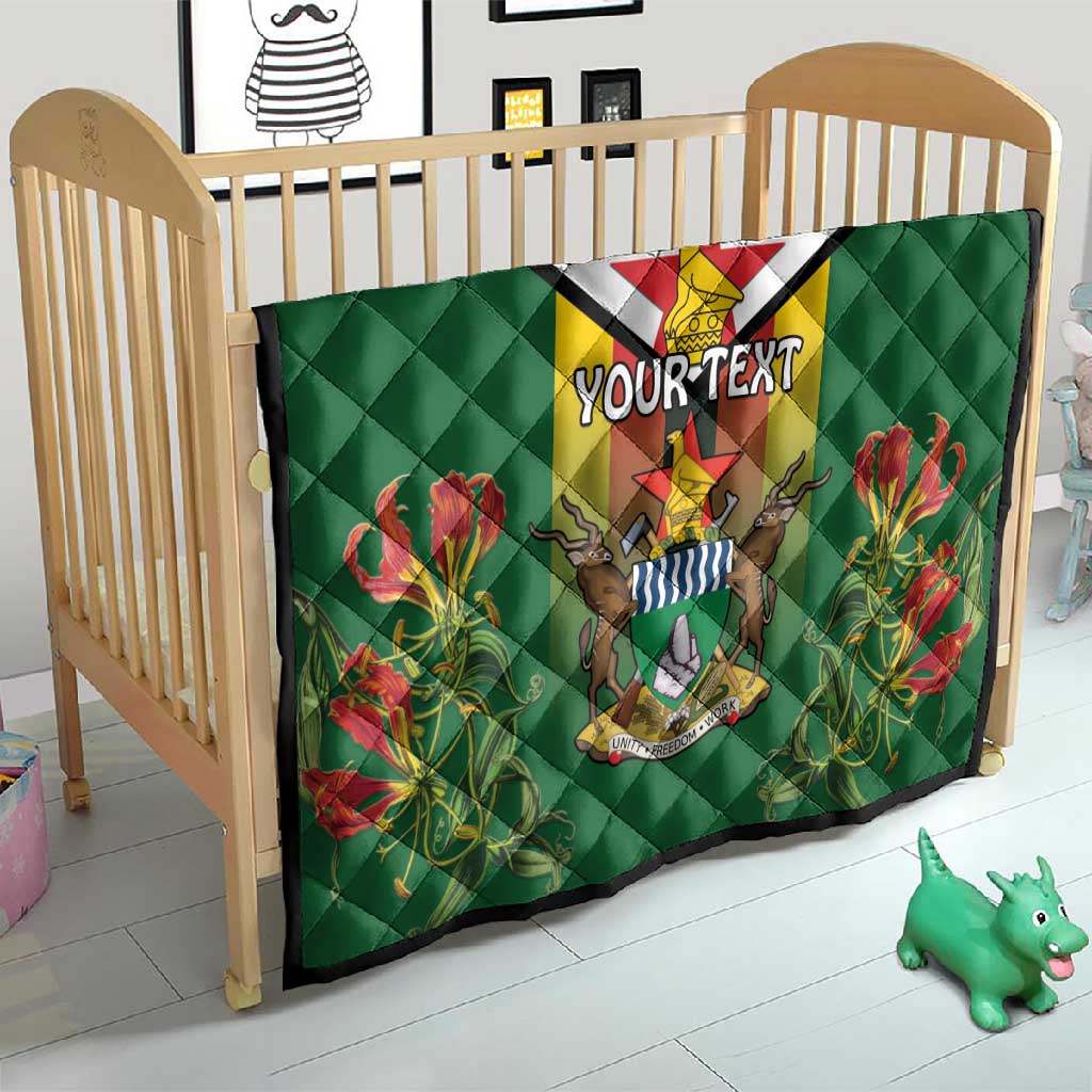 Personalised Zimbabwe Independence Day Quilt Coat Of Arms Fire Lilies LT15