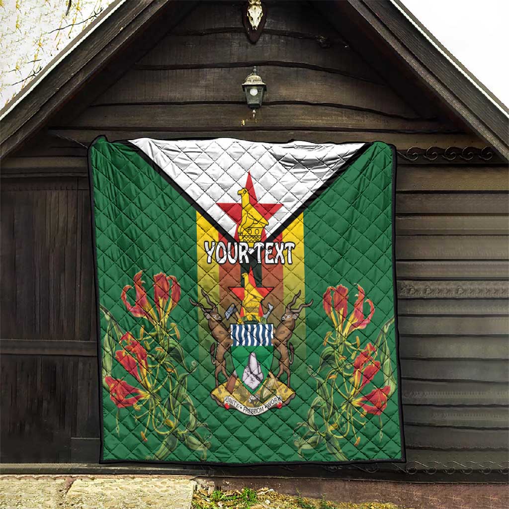 Personalised Zimbabwe Independence Day Quilt Coat Of Arms Fire Lilies LT15