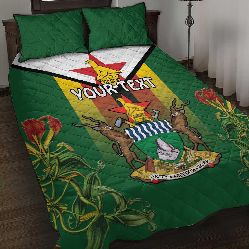 Personalised Zimbabwe Independence Day Quilt Bed Set Coat Of Arms Fire Lilies LT15