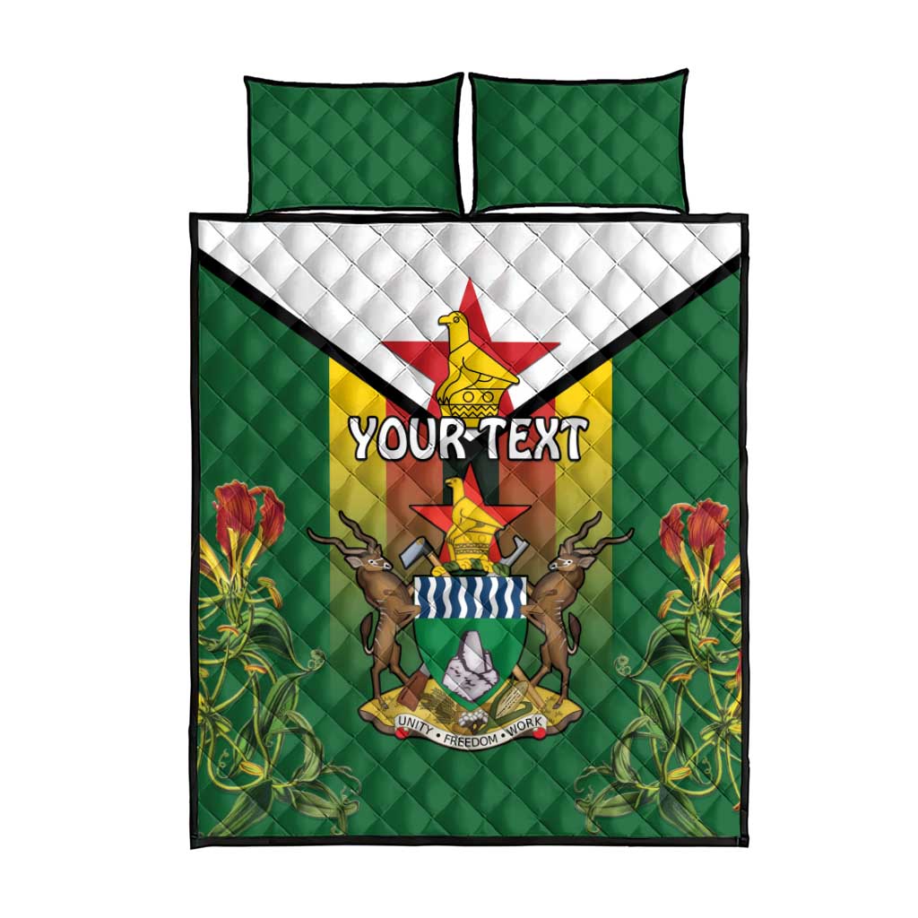 Personalised Zimbabwe Independence Day Quilt Bed Set Coat Of Arms Fire Lilies LT15