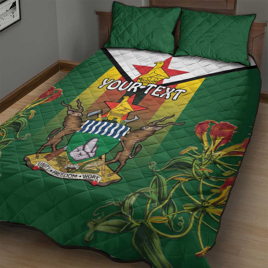 Personalised Zimbabwe Independence Day Quilt Bed Set Coat Of Arms Fire Lilies LT15