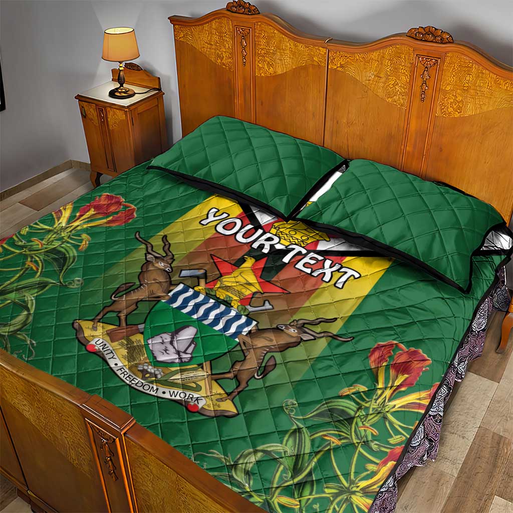 Personalised Zimbabwe Independence Day Quilt Bed Set Coat Of Arms Fire Lilies LT15