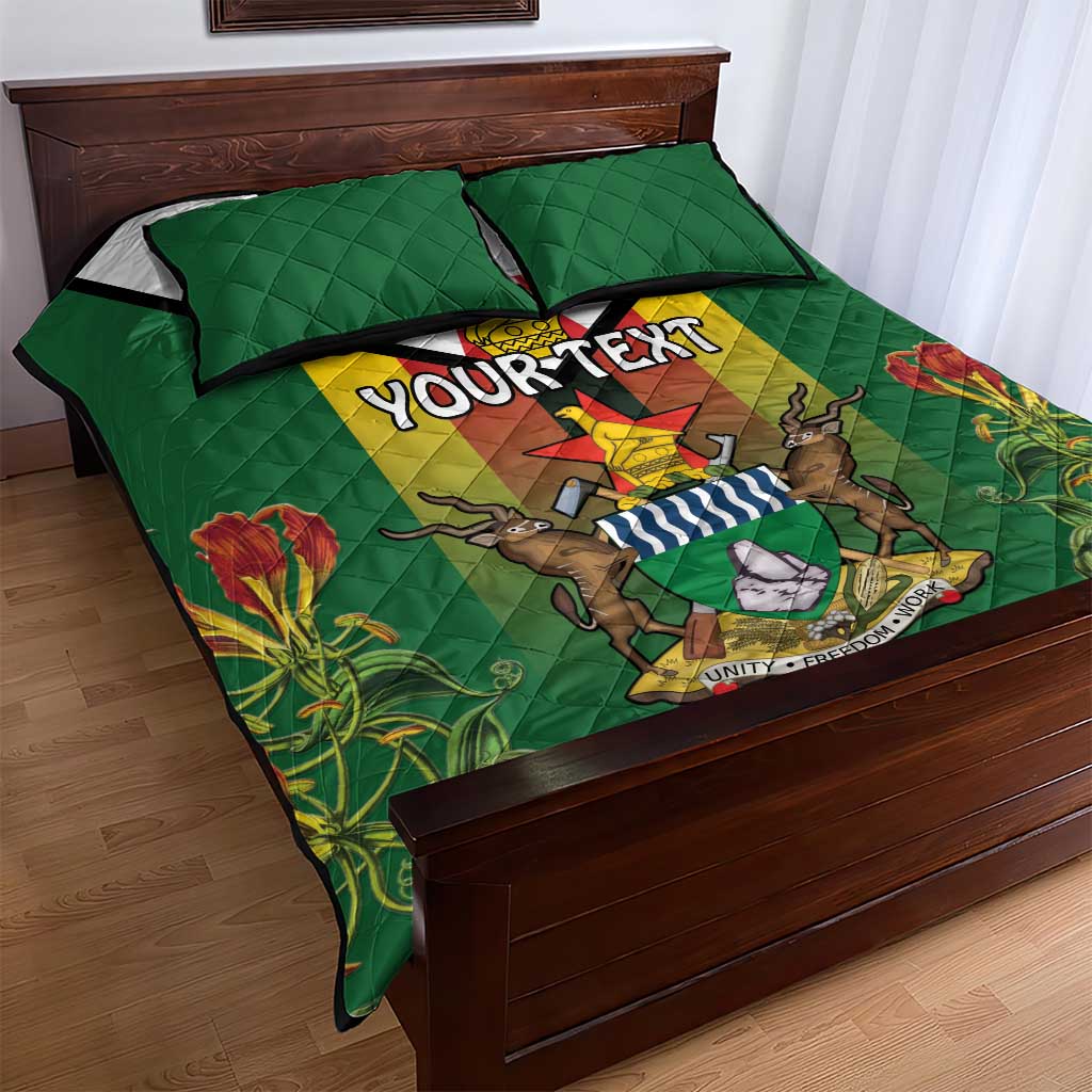 Personalised Zimbabwe Independence Day Quilt Bed Set Coat Of Arms Fire Lilies LT15