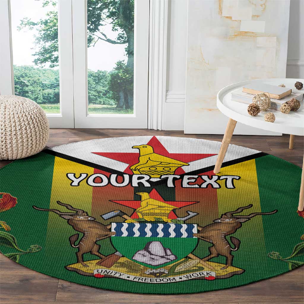 Personalised Zimbabwe Independence Day Round Carpet Coat Of Arms Fire Lilies LT15