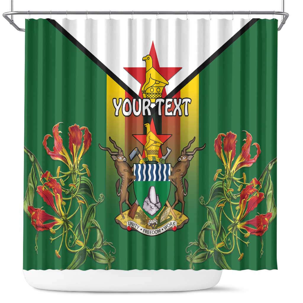 Personalised Zimbabwe Independence Day Shower Curtain Gloriosa Flower - Flag Style LT15