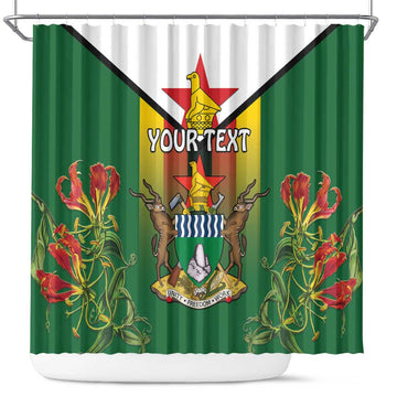 Personalised Zimbabwe Independence Day Shower Curtain Gloriosa Flower - Flag Style LT15
