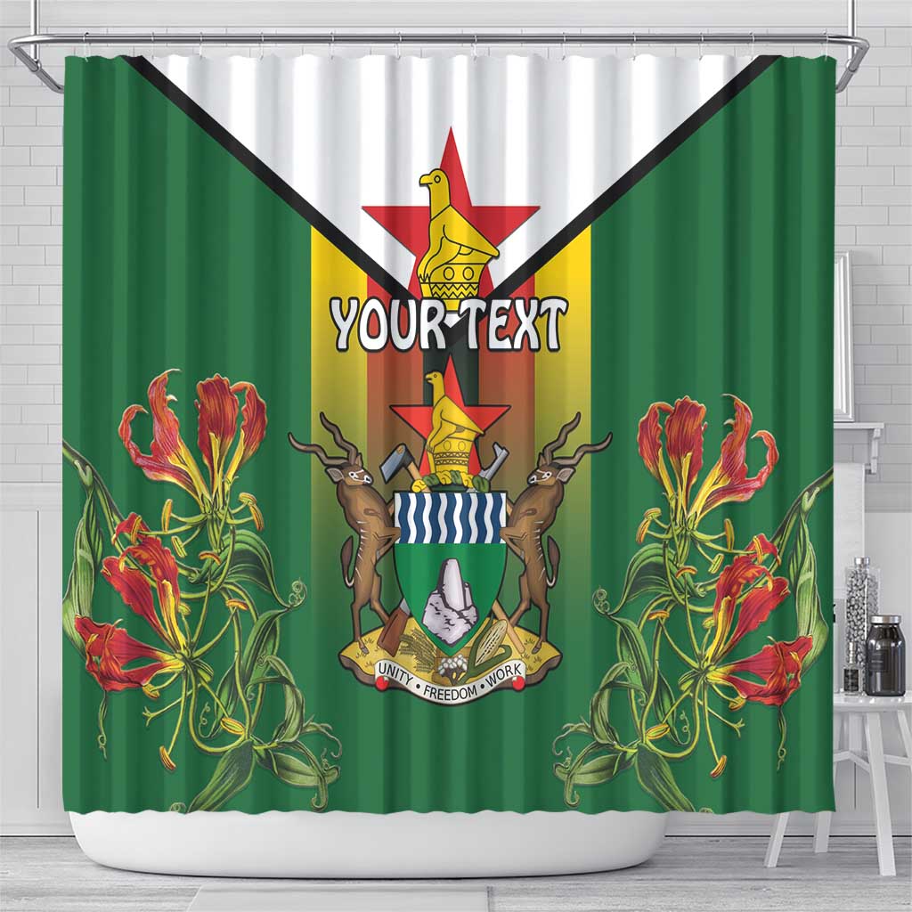 Personalised Zimbabwe Independence Day Shower Curtain Gloriosa Flower - Flag Style LT15