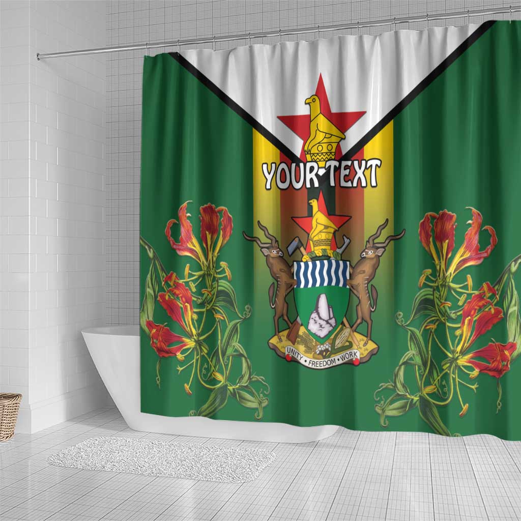 Personalised Zimbabwe Independence Day Shower Curtain Gloriosa Flower - Flag Style LT15