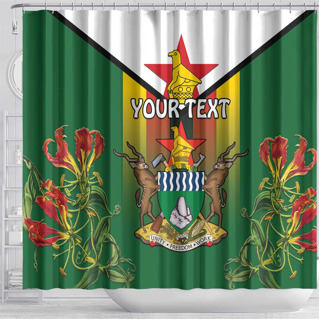 Personalised Zimbabwe Independence Day Shower Curtain Gloriosa Flower - Flag Style LT15