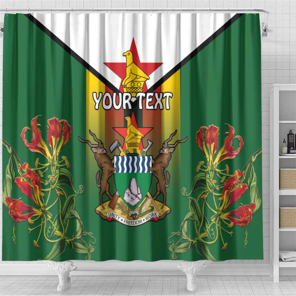 Personalised Zimbabwe Independence Day Shower Curtain Gloriosa Flower - Flag Style LT15